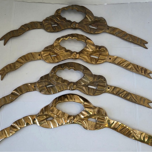 Set Of 4 Solid Brass Ribbon Bows Vintage 14 1/2” Frame Decorative Wall Decor - Picture 9 of 13